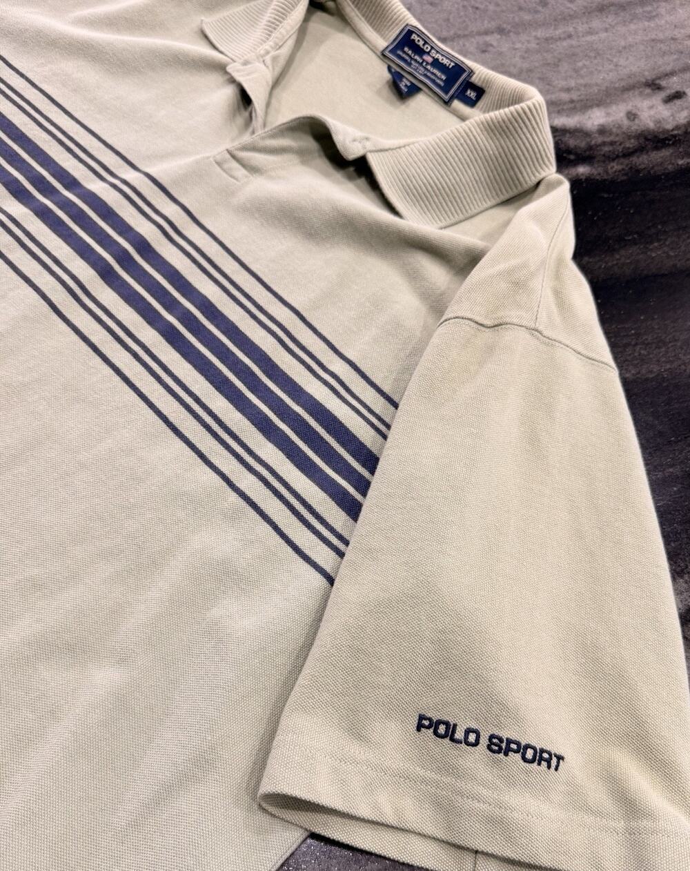 Polo Sport Ralph Lauren Vintage XXL Olive Green Stripe Polo Shirt Embroidered